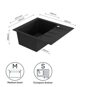 GoodHome Keluak Black Resin 1 Bowl Sink & drainer 500mm x 620mm