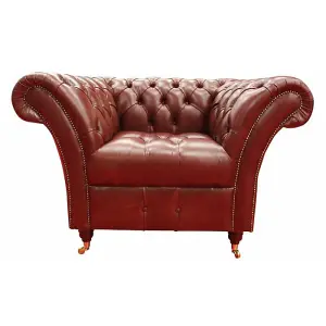 Chesterfield Armchair Buttoned Seat Old English Aniline Chestnut Leather In Balmoral Style