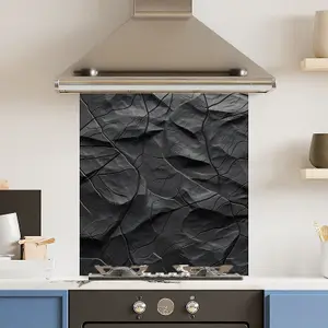 Toughened 6mm Glass Kitchen Splashback 60 x 65cm Abstract Black - Polished Edge Heat Resistant Back Splash for Cookers Hob