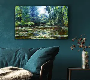 Monet Water Lillies In Monets Garden Canvas Print Wall Art - Medium 20 x 32 Inches