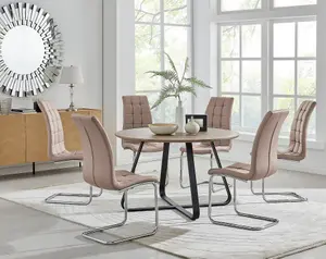 Furniturebox UK Santorini Brown Round Round Dining Table And 6 Cappuccino Murano Chairs