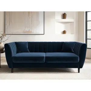 Solace+Co Remi 3 Seater Mid Century Velvet Sofa - Navy