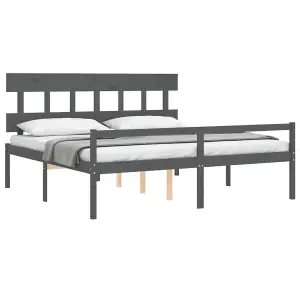 Berkfield Bed Frame with Headboard Grey 200x200 cm Solid Wood