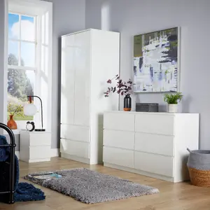 Home Source Lugano White 2 Door 2 Drawer Wardrobe High Gloss Door & Drawer Fronts