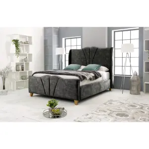 Artrek Marble Bed Frame With Winged Headboard - Steel