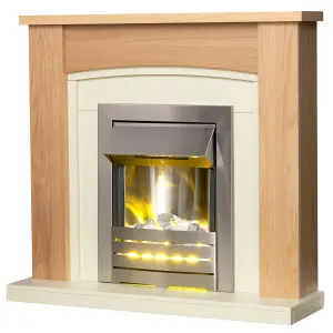 Adam Chilton Fireplace in Oak & Cream with Helios Electric Fire in Brushed Steel, 39 Inch