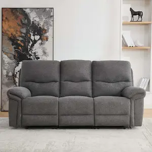 Fosse 3 Seater Manual Recliner Fabric Modern Living Sofa Dark Grey