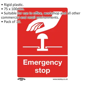 10 Pack of Emergency Stop Health & Safety Signs - Durable Rigid Plastic Warning Plates