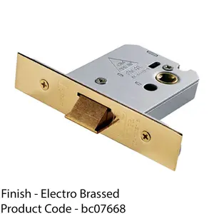 76mm Flat Latch - Electro Brassed - Square Forend Internal Door - Fire Rated