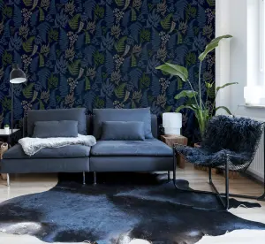 Arthouse Botanical Fern Navy/Grey Wallpaper