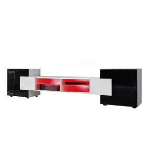 Bridge Wide TV Unit with Storage & Led Lighting - Black Gloss / White Matt