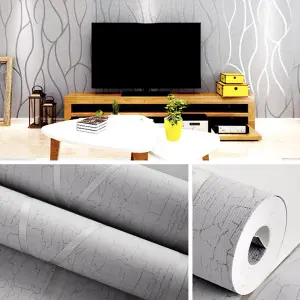 Geometric 3D Striped Patterned Non Woven Embossed Grey Wallpaper