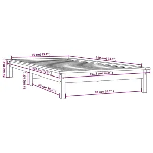 Berkfield Bed Frame Black 90x190 cm Single Solid Wood Pine