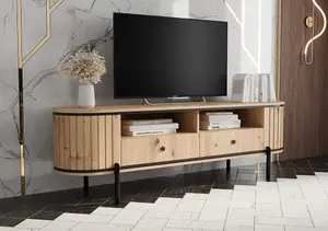 New York 181cm TV Unit in Rustic Oak Artisan - Wide Media Console with Textured Fronts and Metal Details