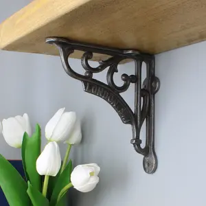 Oakcrafts - Pair of Antique Cast Iron London SW1 Shelf Brackets 150mm x 150mm