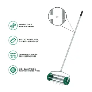 Gardening Lawn Aerator Grass Roller With 3 Level Adjustable Telescopic Handle