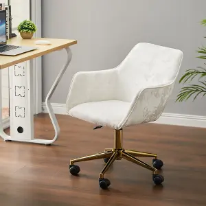 Off White Home Office Chair Velvet Effect Swivel Computer Desk Chair with Armrest