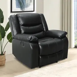 Sorreno Bonded Leather Recliner 1 Seater Sofa In Black