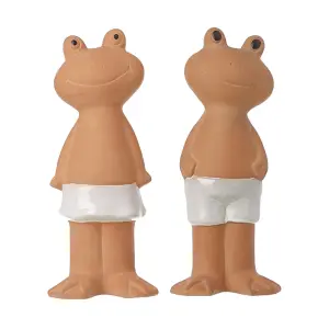 Pair of Terracotta Frog Garden Ornaments 27.5cm