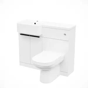 Nes Home Left Hand Freestanding Basin Vanity Unit With Black Handles, WC Unit & Toilet