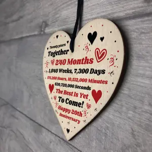 20th Anniversary Gift Husband Wife Wedding Twenty Years Mr Mrs Gift Wood Heart