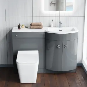 Nes Home Dene Right Hand 1100mm Vanity Basin Unit & Elora Back To Wall Toilet Grey