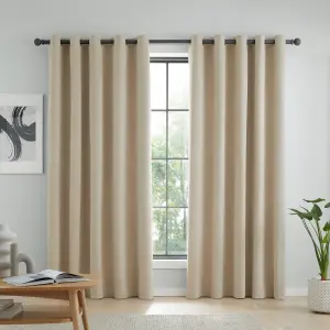 Catherine Lansfield Wilson Blackout Thermal 117x183cm Curtains Two Panels Natural