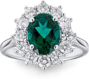 Lab Emerald 1.95Ct And Lab Diamond 1.00Ct Cluster Ring In 18K White Gold