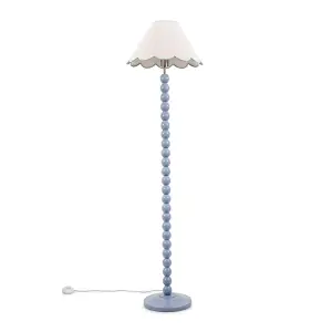 ValueLights Bobbles Powder Blue Bobbin Floor Lamp with Green Trim Scallop Shade - LED Bulb Included