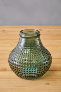 Interiors by Premier Small Green Glass Vase With Vibrant Green Hue, Textured Pottery Vase With Studded Surface, Stylish Glass Vase