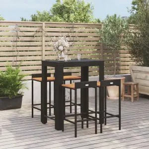 5 Piece Garden Bar Set Black Poly Rattan&Solid Wood Acacia