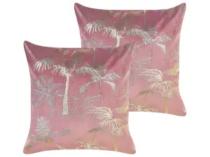 Set of 2 Cushions CARANDAY Velvet 45 x 45 cm Plant Pink