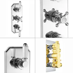 ENKI Regent Chrome White Crosshead 3-Outlet Solid Brass Thermostatic Triple Shower Valve TSV071