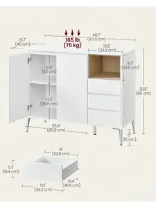 VASAGLE Sideboard, Storage Cabinet, With Doors And Height Adjustable Shelf, 3 Drawers,  For Living Room, Kitchen, Cloud White