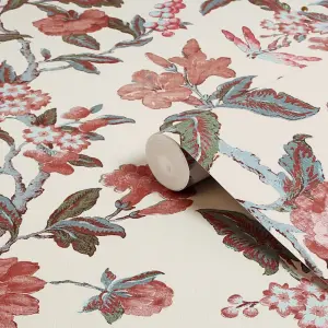 Laura Ashley Minera Crimson Floral Smooth Wallpaper