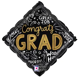 Oaktree Congrats Grad Text Foil Balloon Black/Gold/White (One Size)