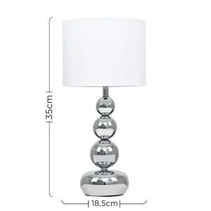 ValueLights Chrome Touch Table Lamp With White Faux Silk Shade