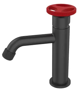 Sea-Horse Basin Mixer Tap Sink Faucet Black Finishing with Red Handle Industrial Design