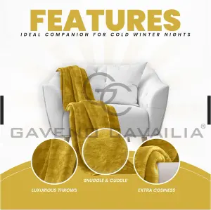 GC GAVENO CAVAILIA Luxury Faux Fur Throw 200X240 CM Ochre Fleece Blanket for King Bed & Sofa Bed