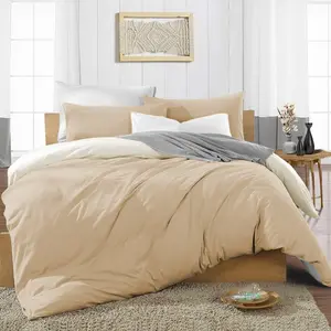 My Home Store Fridi Microfiber Reversible Duvet Cover Set Easy Care Non Iron Bedding Sets Beige / Single Duvet Cover + 1 Standard Pillowcase