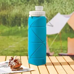 Blue Collapsible 600ml Silicone Water Bottle