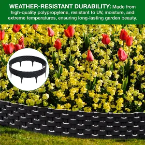 Flexible Black Rattan Effect Lawn Edging 2.4m - Flexible Plastic Garden Border Easy Install Edging for Grass, Gravel and Landscape