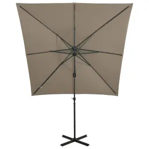 Berkfield Cantilever Umbrella with Pole and LED Lights Taupe 250 cm