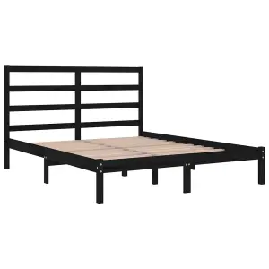 Berkfield Bed Frame Black Solid Wood Pine 140x200 cm