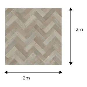 Precut Greige Oak Small herringbone Parquet effect Sheet vinyl, 4m²