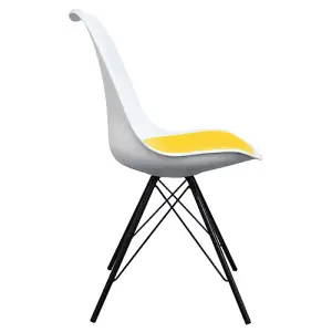 Soho White and Yellow Plastic Dining Chair with Black Metal Legs