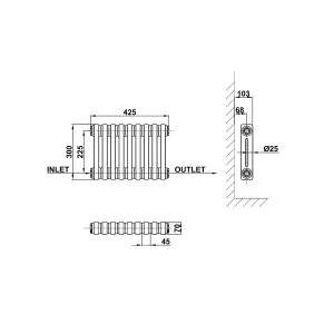 Horizontal White Double Column Radiator (H) 300mm x (W) 425mm, 957 BTU.