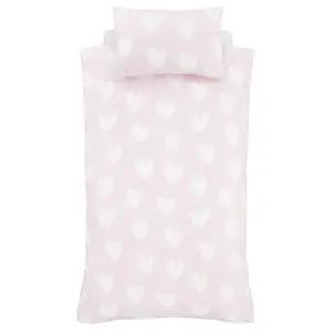 Catherine Lansfield Brushed Cotton Hearts Reversible Duvet Cover Set with Pillowcase Pink