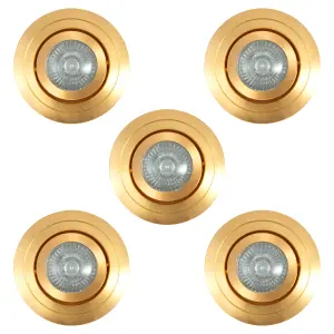 Litecraft 5 Pack Satin Brass Modern Bathroom IP65 Circular Tiltable Downlights