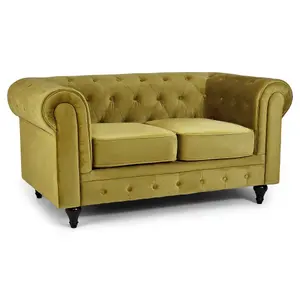 Velvet Chesterfield 3 Seater Sofa - Olive Green